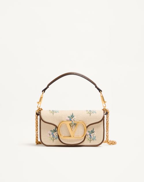 Valentino Garavani - Valentino Garavani Locò Small Linen Shoulder Bag With Embroidery - Natural/multicolour - Woman - Shoulder Bags